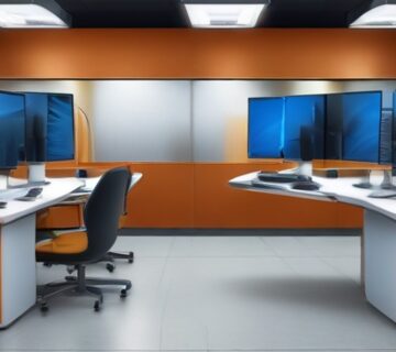 An IT operations desk with monitoring dashboards, illustrating 24 7 monitoring   ECASYS, Southern California