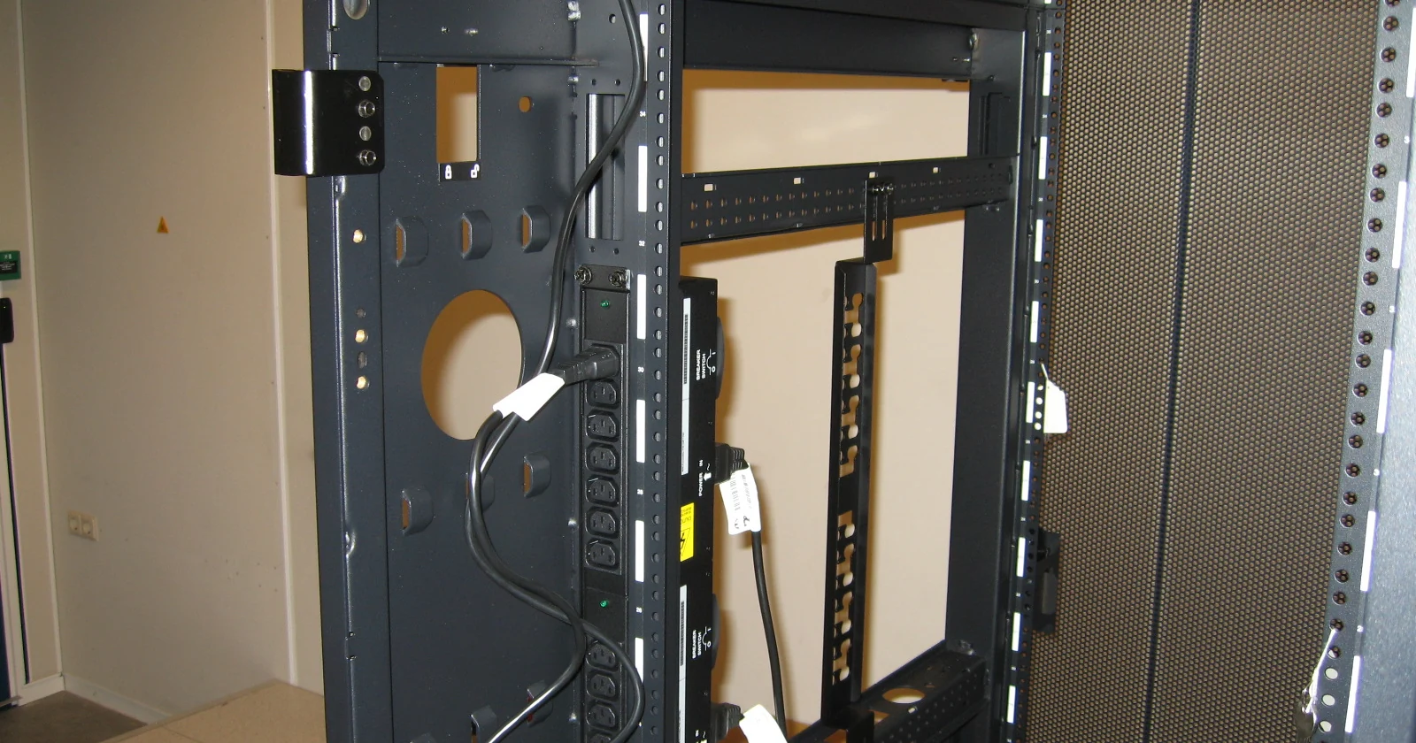 Server rack frame prepared for equipment installation