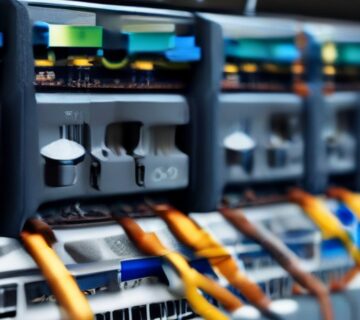 A wall mounted network demarcation panel with neatly terminated cabling, illustrating security priorities   ECASYS, Southern California